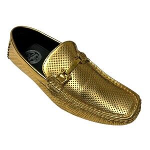 Amali Rila Mens Gold Horsebit Moccasin Loafers Driving Casual Dress Shoes  9.5